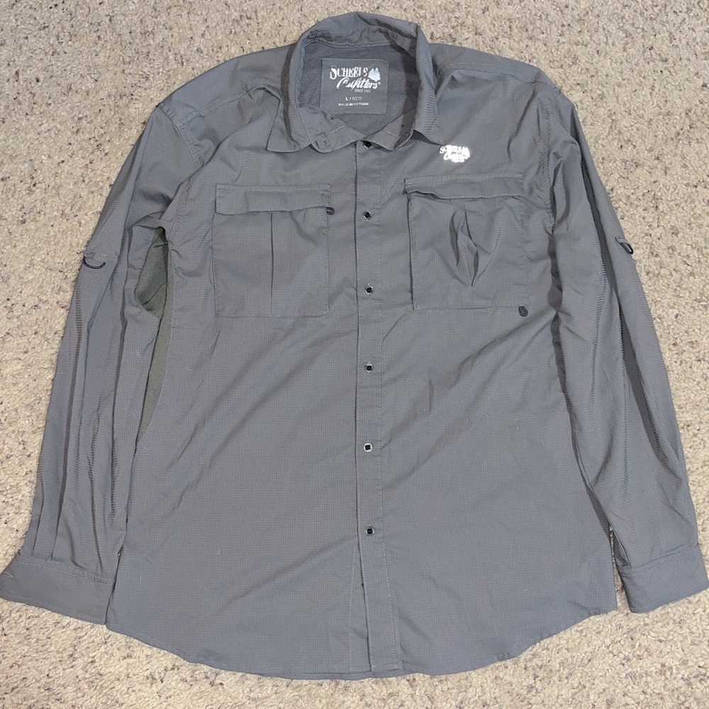 MENS GREY SCHEELS OUTFITTERS FISHING BUTTON-DOWN LONG SLEEVE SHIRT / LARGE